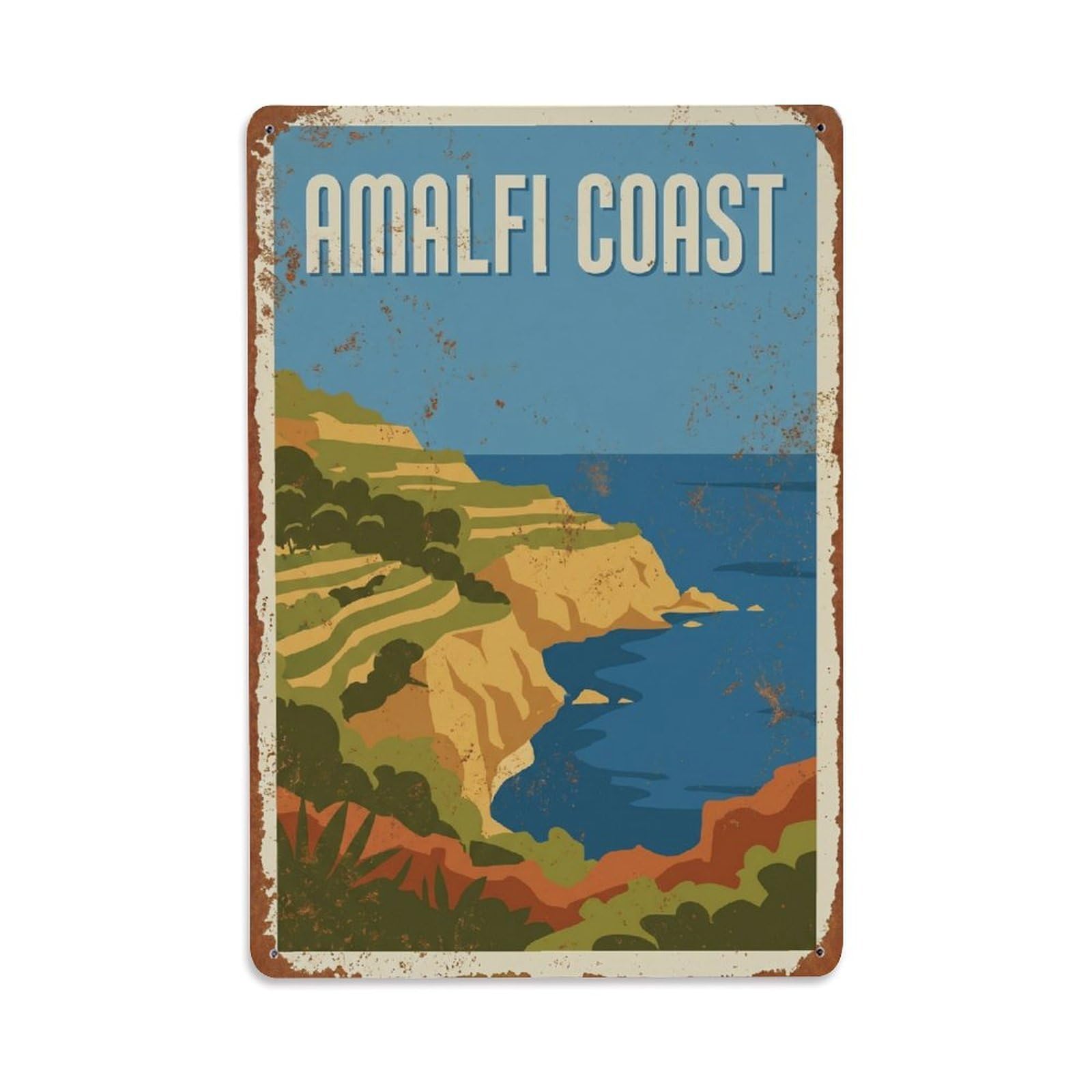 Vintage Travel Bluff Italy Seaside Metal Tin Sign