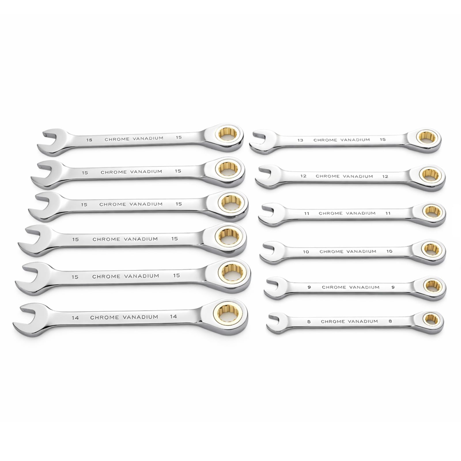 EVERGOODS 12-Piece Combi Spanner Set Metric Combination Wrench Set Metric Wrench Sets 8-15mm Double Ended Open Box End Spanners Hand Tool Set for Auto & Mechanical Repair