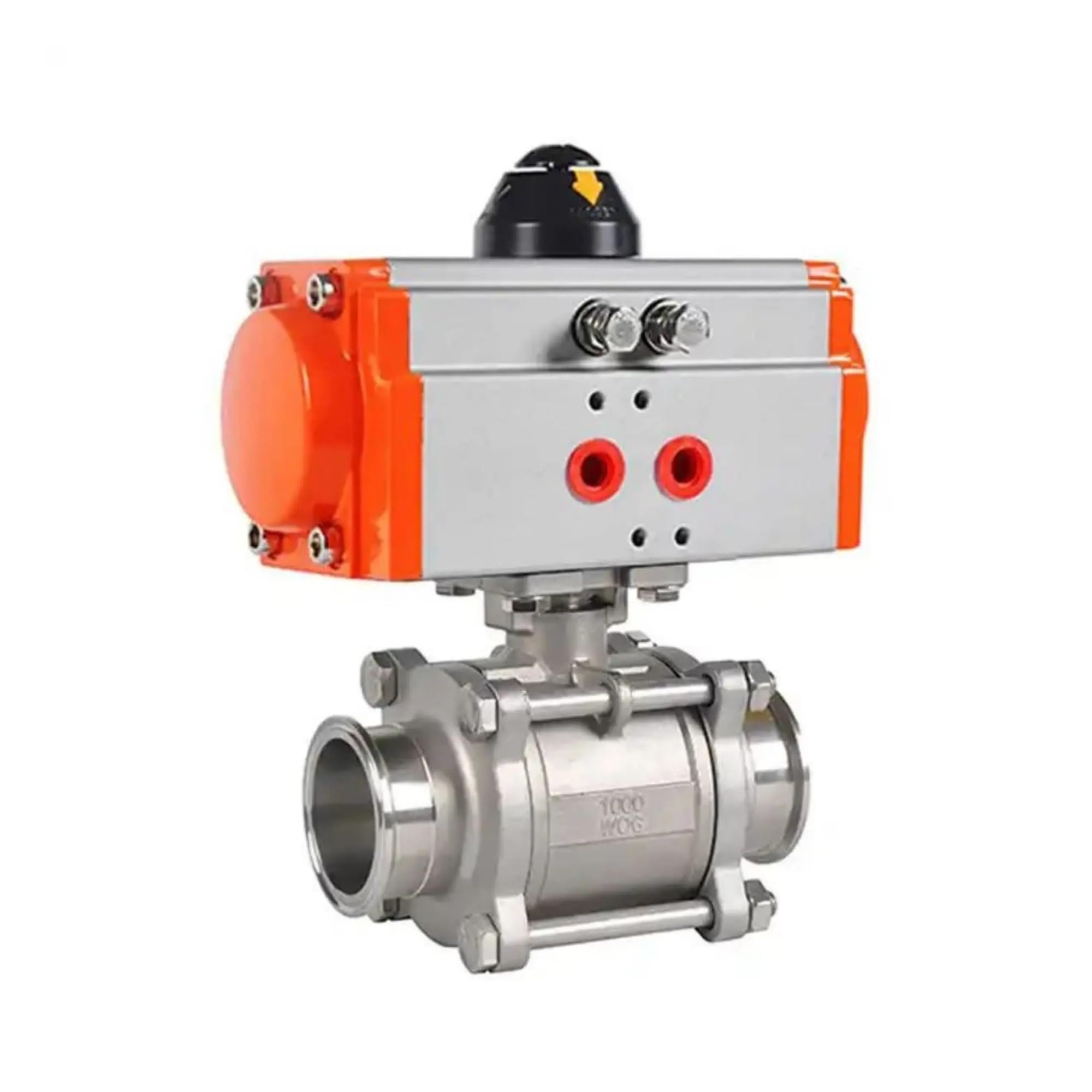 HYUJNAFZR DN50 304 Stainless Steel Ball Valve Three Piece Tri Clamp Type with Double Acting Cylinder Pneumatic Ball Valve