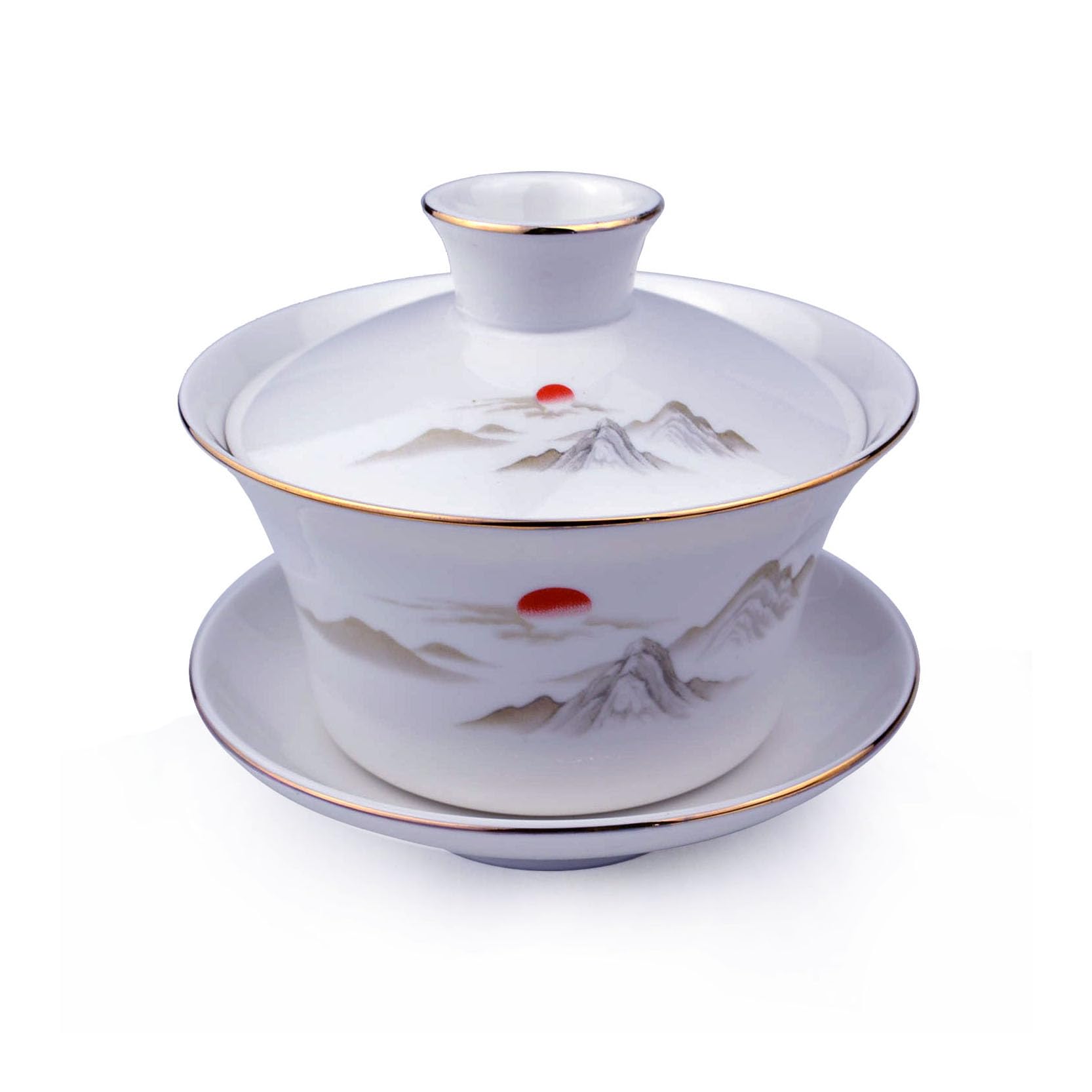 Gaiwan White Porcelain Large teacup Sancai Tea Cup Set beauty pattern Lid Sun (9oz Medium)