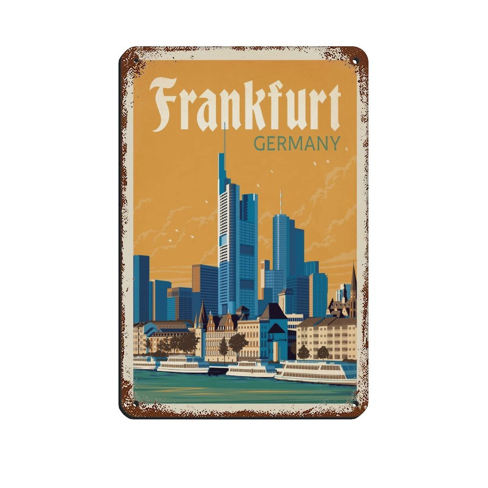 Nprzm A330 Metal Tin Signs Germany Frankfurt Metal Travel Tin Signs Wall Decor For Cafe Bar Pub Home 15X30cm