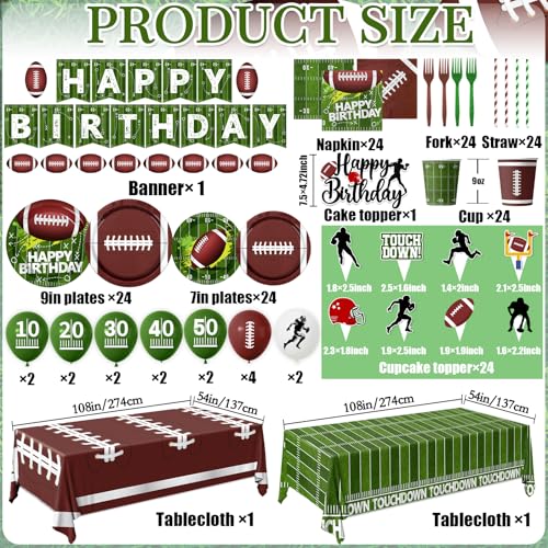 Football Birthday Party Decorations,Football Party Supplies Includes Plates,Napkins,Touchdown Tablecloth,Cups,Banner,Balloon,Fork,Cupcake Topper for Sport Game Day Tailgate Themed Party Decor,Serve 24 - Image 5