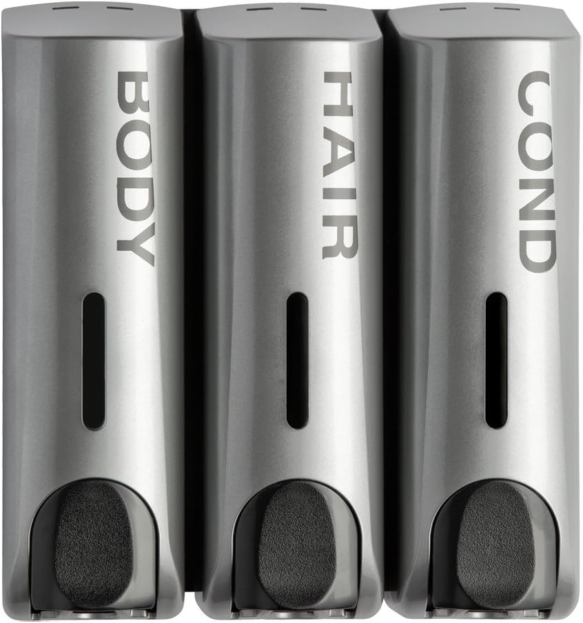 Trio Wall Mounted Shampoo Soap Shower Dispensers with 3x350ml Refillable Bottles,Silver