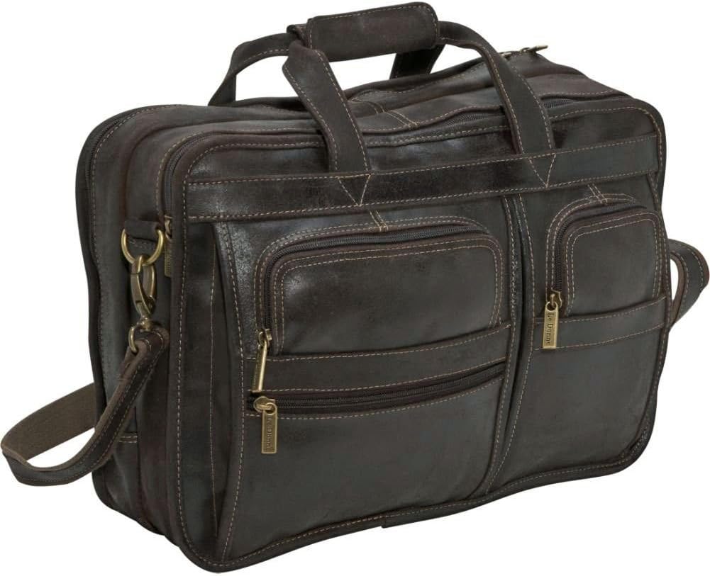 LeDonne Leather Distressed Leather Multi-Function Brief, Chocolate