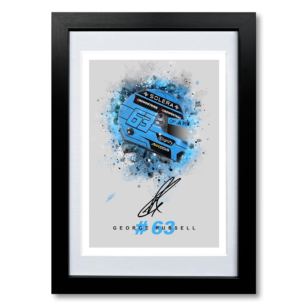 George Russell Signed Photo F1 Helmet Poster Print Autograph Framed Display Memorabilia Gift (A4 framed & mounted)