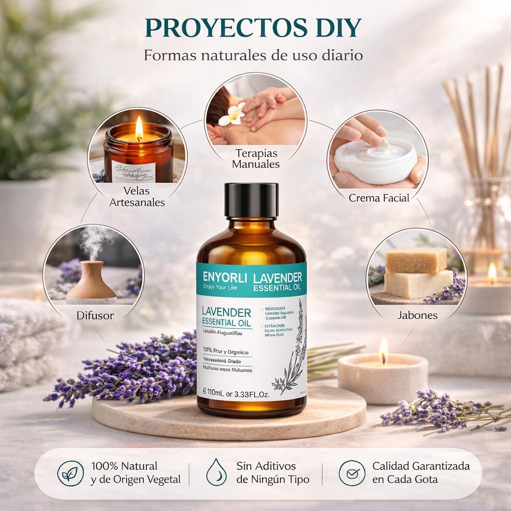 Aceite Esencial de Lavanda 100ml Aceite de Lavanda Matural Favorece el Sueño Orgánico Sin diluir Relajación Masaje Corporal Cuidado de la Piel Difusor Baño