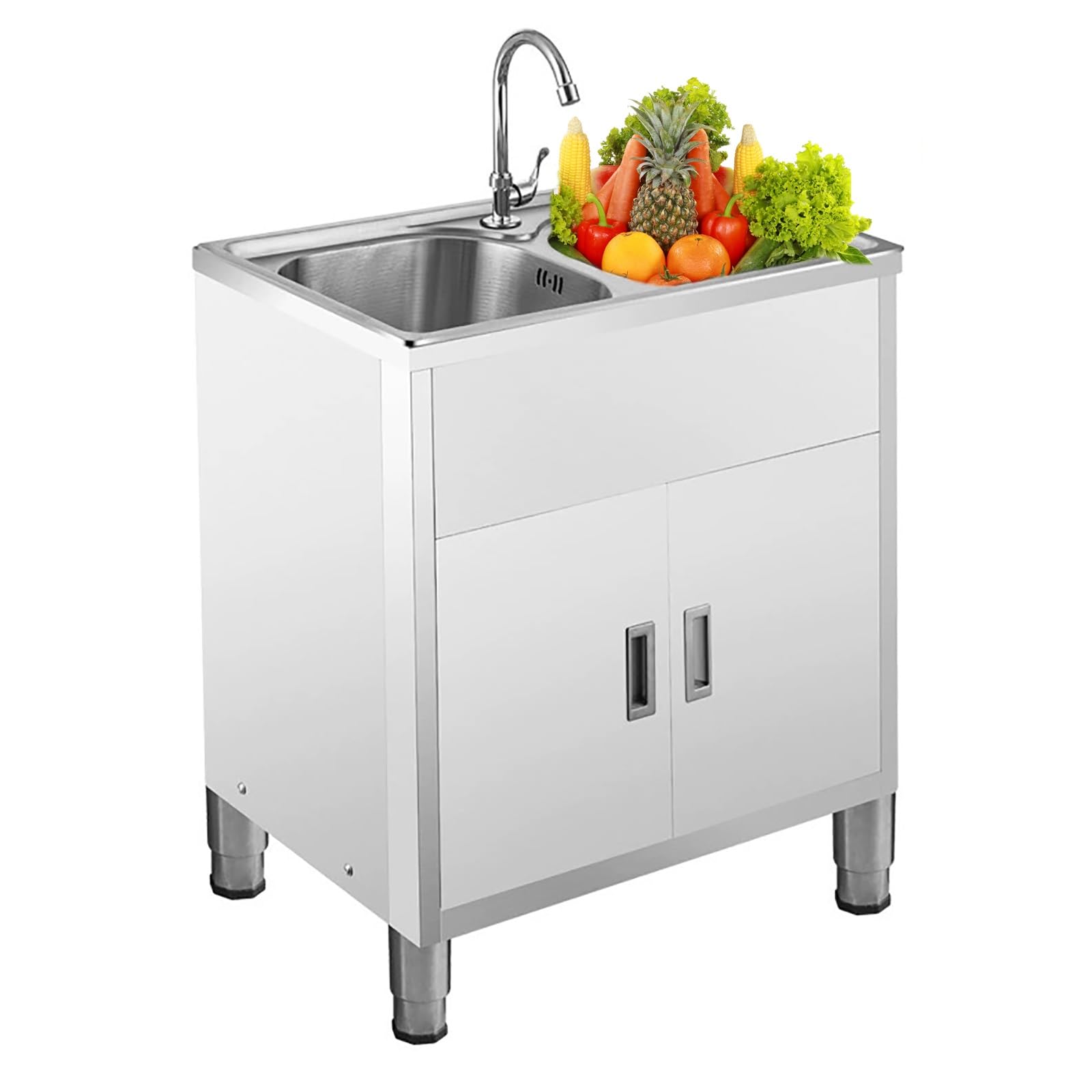 LMYSXAOZ Stainless Steel Utility Sink Double Bowl Sinks Freestanding with Drainer Unit and Tap Storage Shelves for Kitchen Bathroom Restaurant Farmhouse Laundry. (Color : Hot col