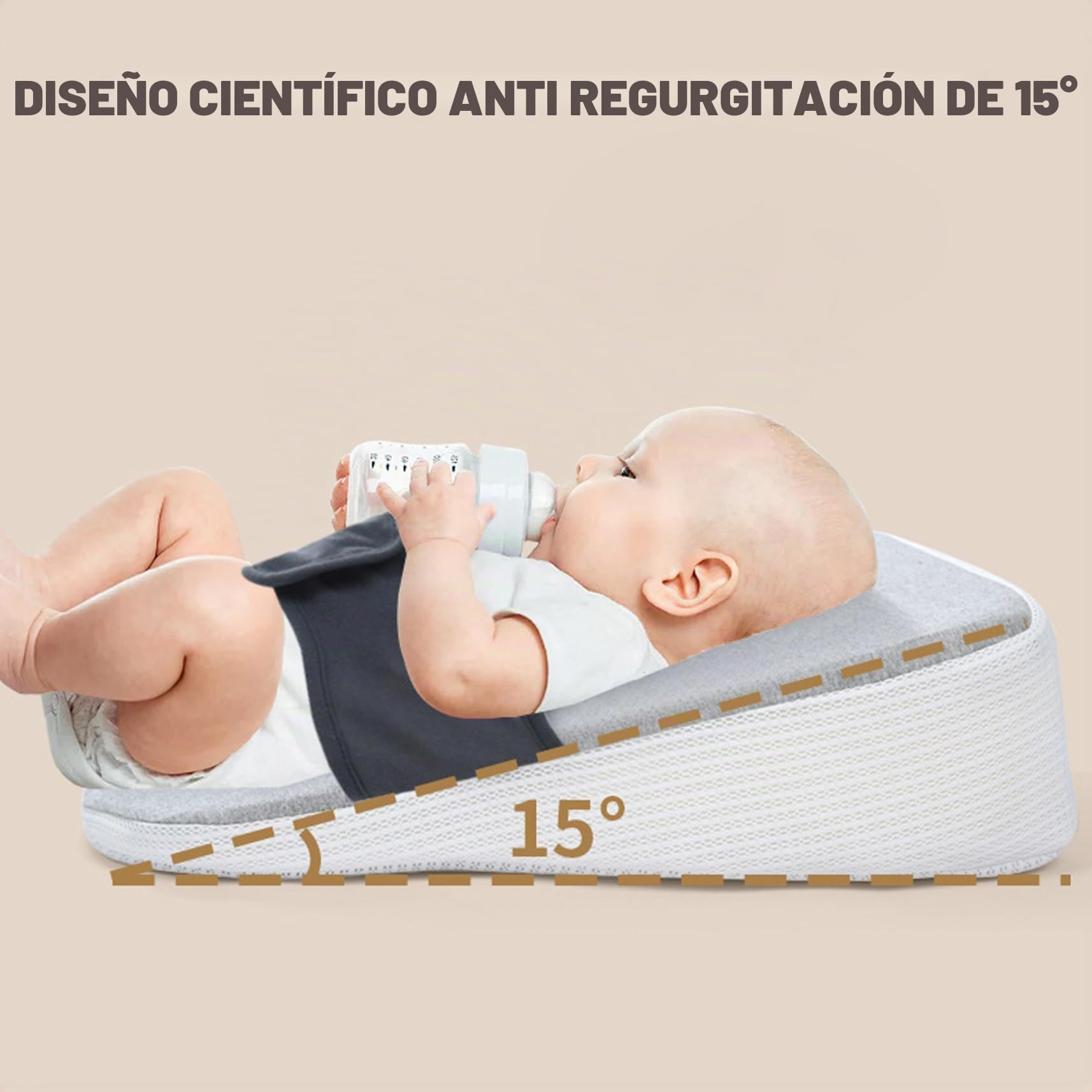 Almohada de cuña para bebés para recién Nacido, Almohada Anti -reflujo de bebé con cinturón de Cintura, cojín de Soporte Infantil de Espuma de Memoria Suave para Dormir o alimentarse