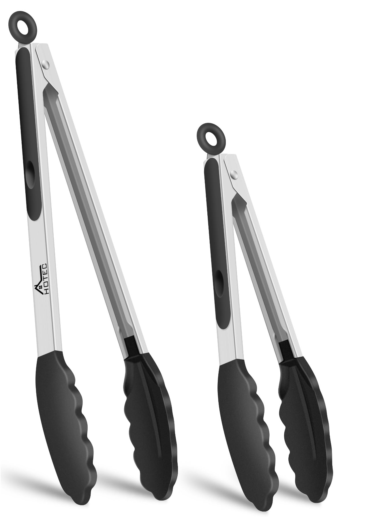 HOTEC Stainless Steel Kitchen Tongs with Silicone Tips, Set of 2-7" and 9"