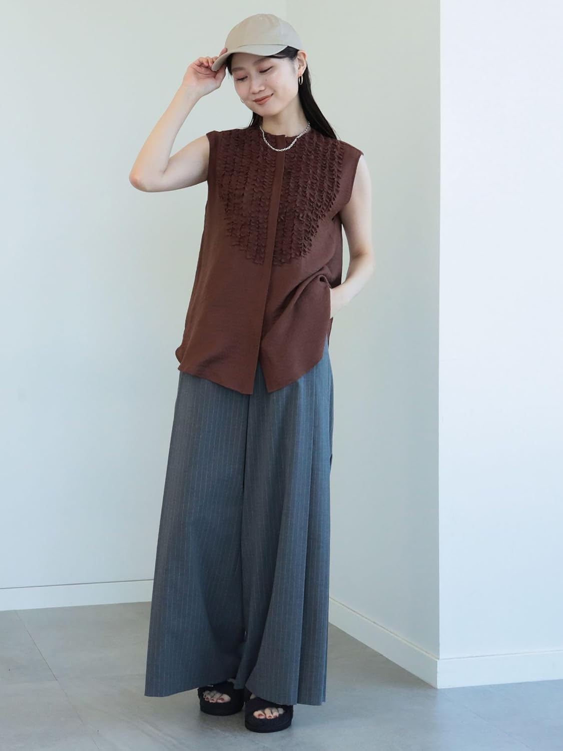 フレンチリネンフリルTOP ブラウン フレンチリネンフリルTOP（シャツ／ブラウス）｜journal