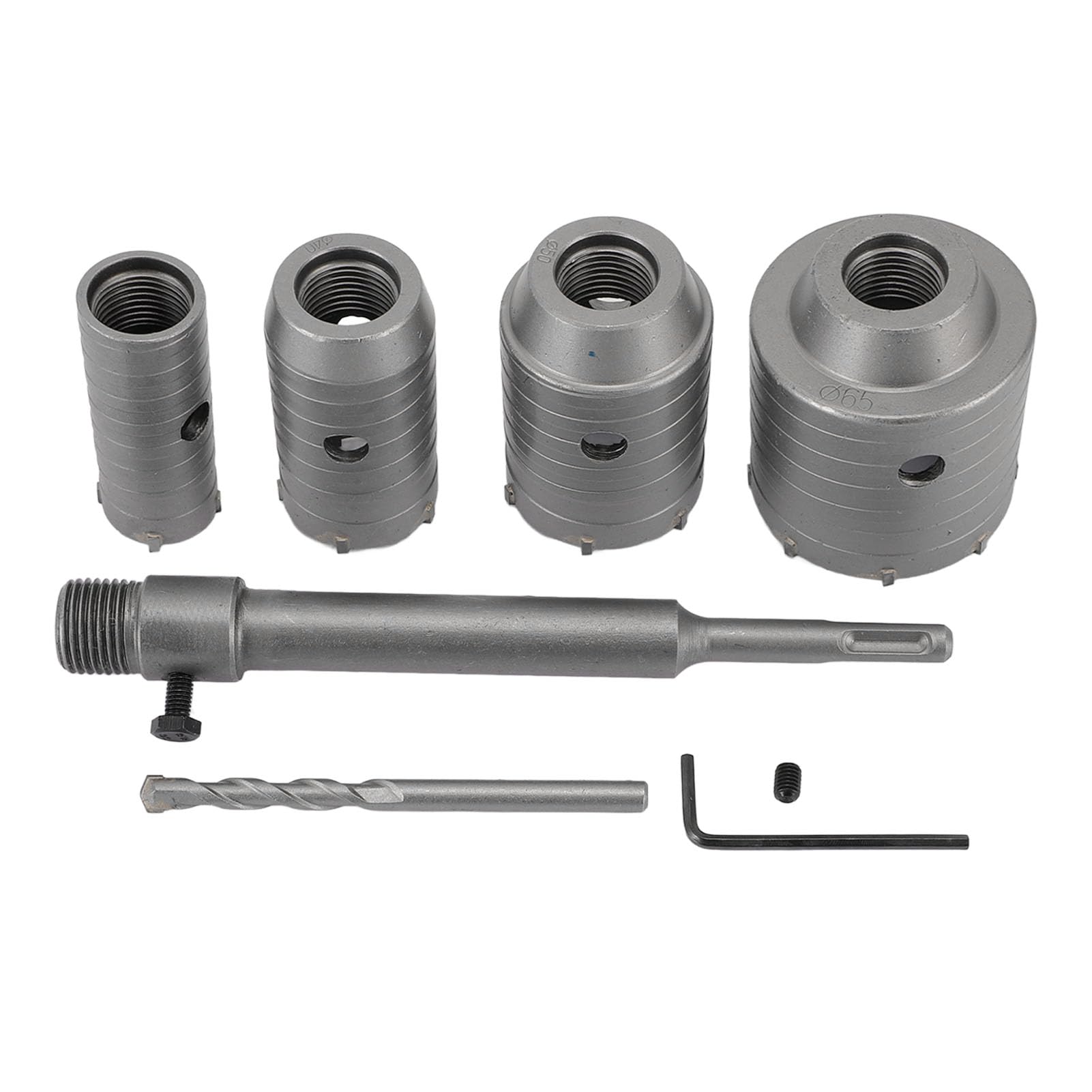 Zestaw otwornic do betonu, zestaw otwornic do betonu – uniwersalny zestaw wierteł 30 mm, 40 mm, 50 mm, 65 mm z chwytem SDS Plus, idealny do prac budowlanych, projektów DIY i profesjonalnej konserwacji