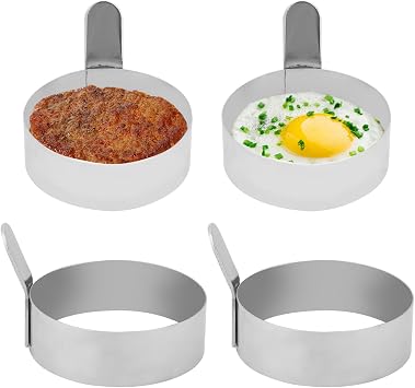 4Pcs Egg Rings Set, 3.5 Stainless Steel Round Ring for Frying Eggs Pancakes Maker Molds Cooking Shaper for Breakfast