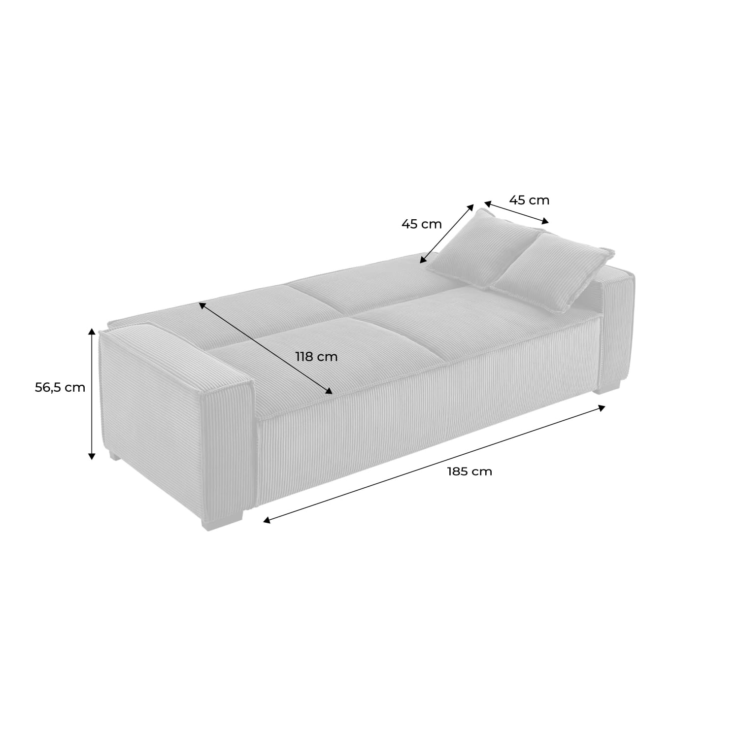 Alice's Garden sweeek - Canapé Convertible 3 Places Gris foncé Velours côtelé L 231 x P 96.5 x H 80cm