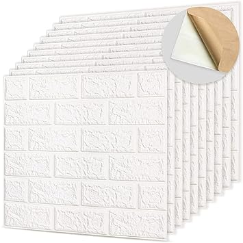 Peijinsart White Brick Wallpaper for Walls Living Room Bedroom Kitchen | 3D Brick Wall Stickers | Waterproof Pe Foam Wallpaper (70 X 77 CM)