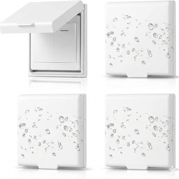 Cache Interrupteur, 4 pièces Cache Interrupteur Mural, Cache Prise, Cache Prise Murale, Cache Prise Bébé, pour Salle de Bain, Chambres, Cuisine, Extérieur, Blanc, 115 x 101 x 22 mm. - 1