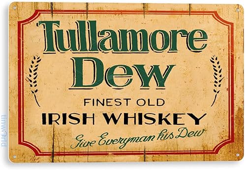 Tinworld Letrero de lata Tullamore rocío whisky rústico retro bar pub cerveza cervecería letrero de metal decoración cabaña cueva C235