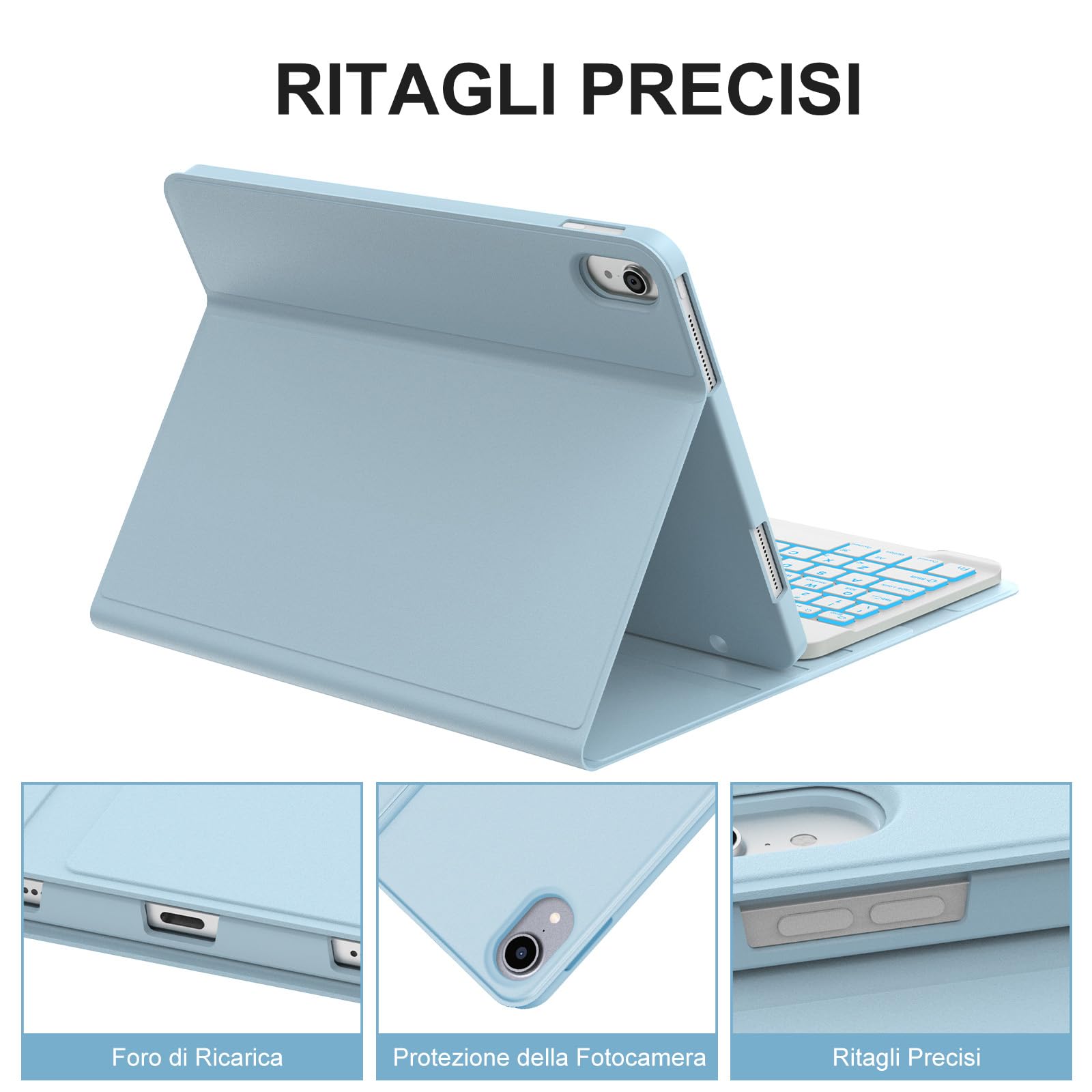 Custodia Con Tastiera Per IPad 10/11 Generazione - Bluetooth, Italiana QWERTY, Viola - Foto 6