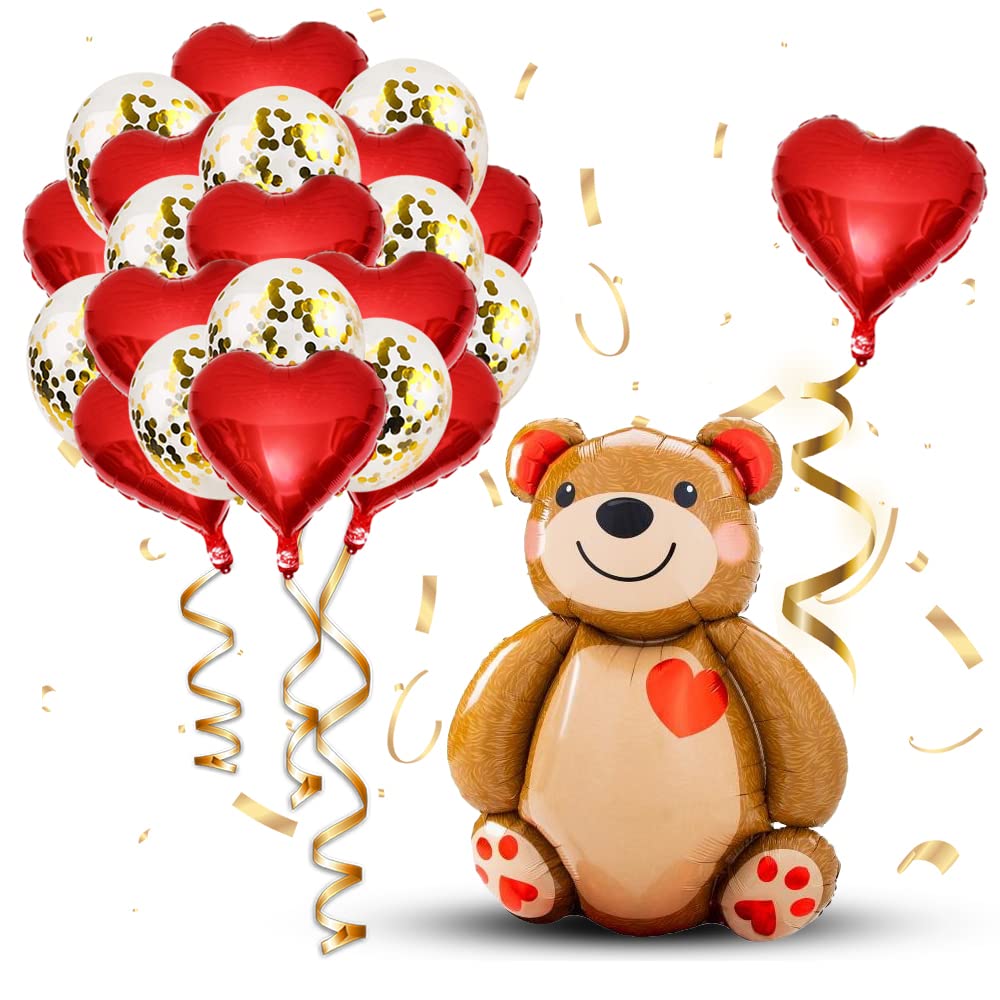 2 Stück Bären-Umarmungs Folienballons | Herzform, 100x76 Cm, Wiederverwendbar Für Hochzeit & Romantische Partys