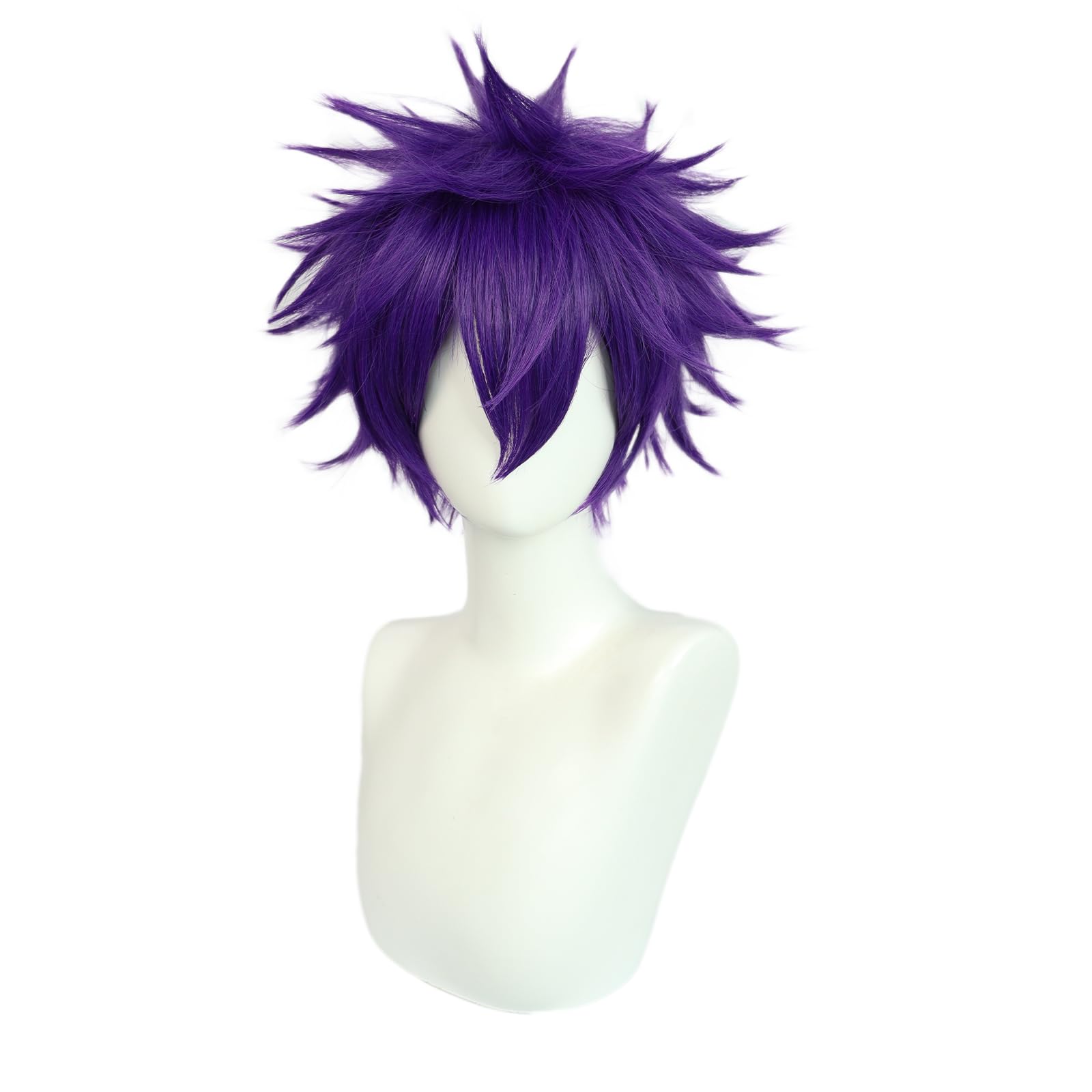 BEKIDER+1 Hair Cap Short Purple Wig for Men Purple Wavy Wig with Bangs for Halloween Christmas Event Costume Party - Image 2