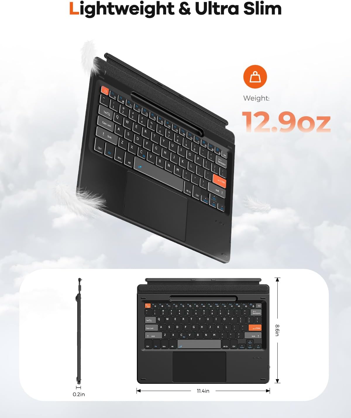 Doohoeek Surface Pro 11/10/9/8/X 13 Inch Keyboard, Bluetooth Keyboard with Touch Pad & Pen Slot & Lighting Keys Compatible with Surface Pro 13" Copilot+, Ultra-Slim Wireless Keypad for Windows 11