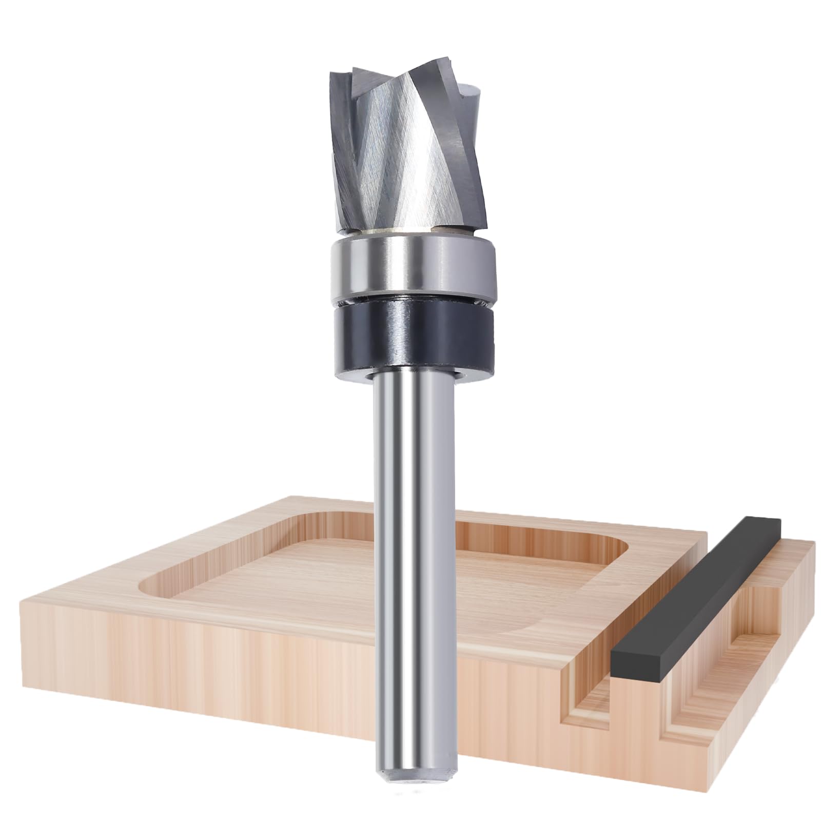 Solid Carbide Spiral Flush Trim Router Bits, 3-Flutes Down Cut Clearing & Pattern Router Bit