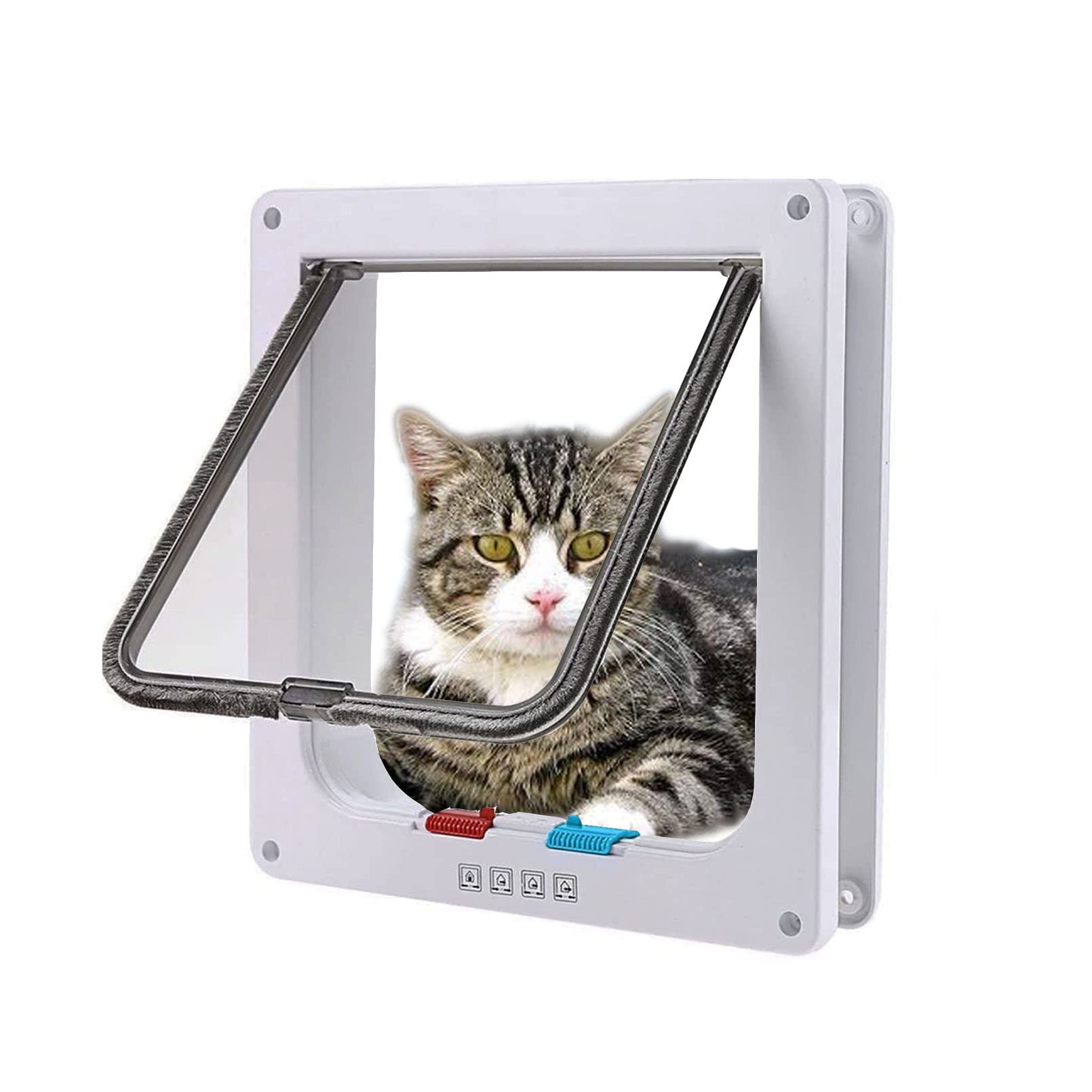 Gatera para gatos, puerta para gatos y perros, entrada y salida controlable, puerta corredera con cierre de 4 vías