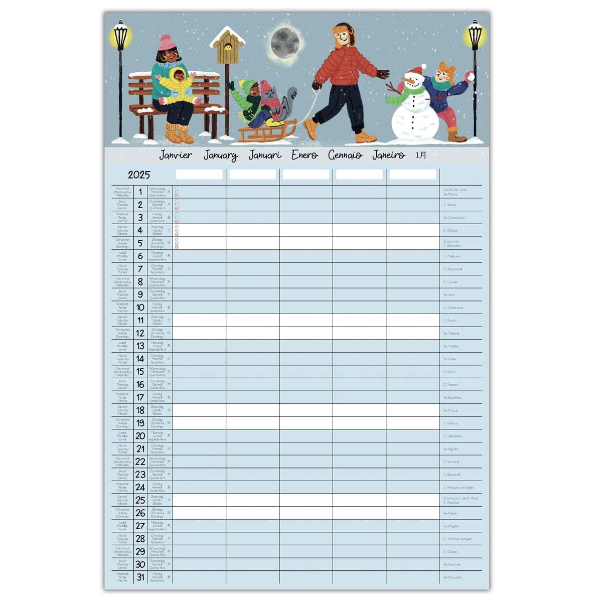 DRAEGER PARIS 1886 Calendrier Familial 2024-2025 16 Mois 28,5x28 cm Organisation Hebdomadaire 5 Colonnes Menus & Courses Stickers Inclus