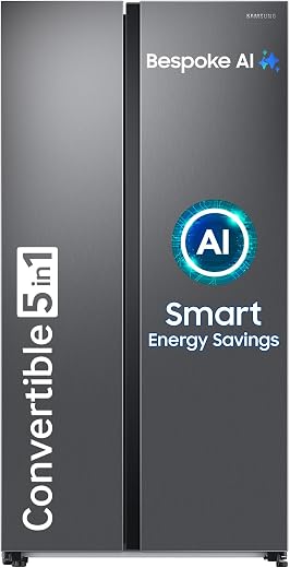 Samsung 653 L, 3 Star, Frost Free, Double Door, Convertible 5-in-1 Digital Inverter, Side By Side AI Enabled Smart Refrigerator with WiFi…