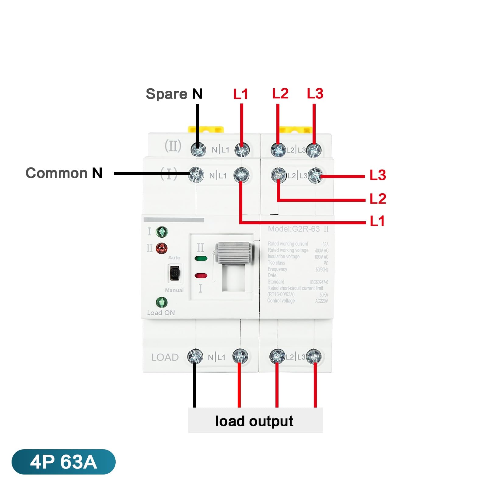 DEWIN Automatischer Transferschalter ATS G2R 4P 63A DIN-Schiene Dual Power 400V