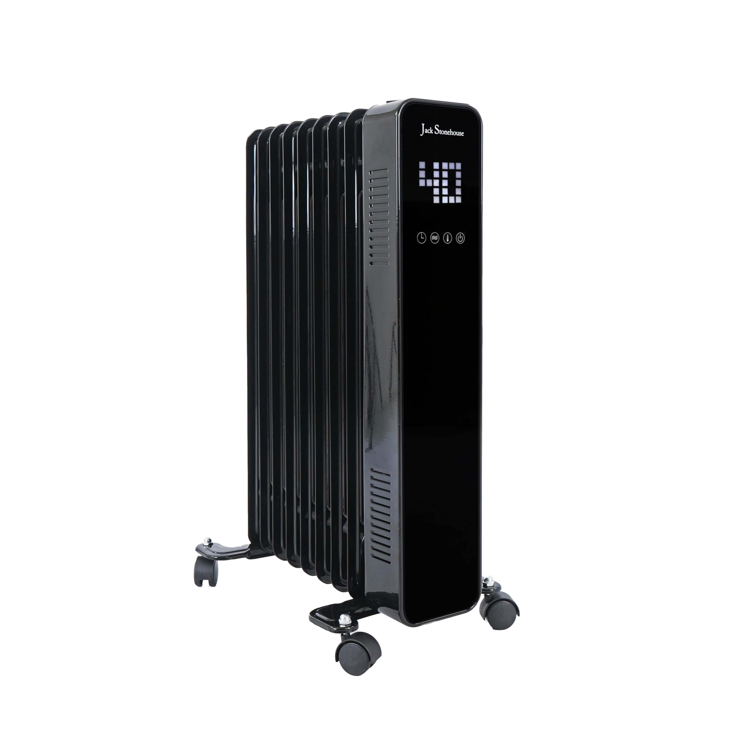 JSH 2000W Oil Filled Radiator | 9 Fin Portable Electric Heater | Digital Display Remote Control | Energy Efficient 24 HR Timer Adjustable Thermostat 3 Heat Settings | Child Proof Safety Cut Off 2kw
