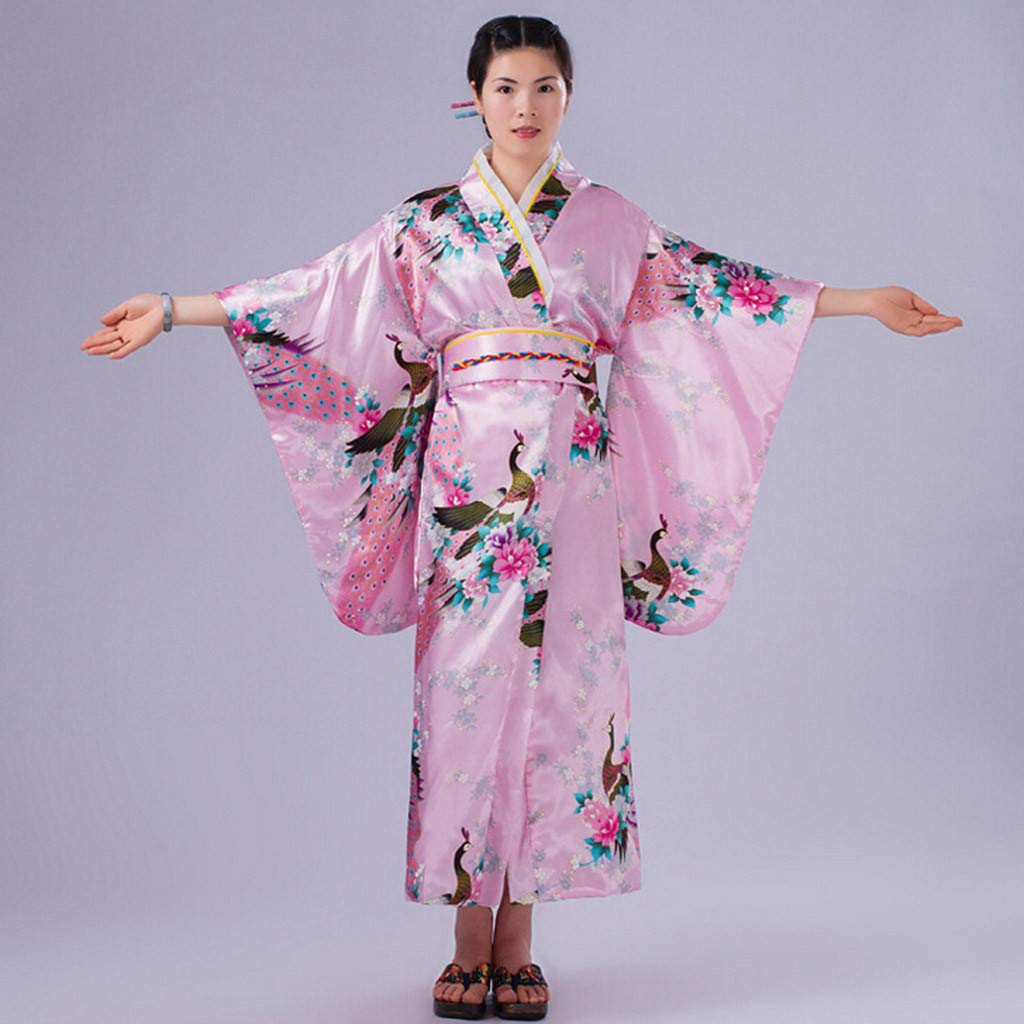 Generisch Kimono para mujer, bata, bata, bata larga, bata de baño fina, japonés, yukata sexy, caftán ligero