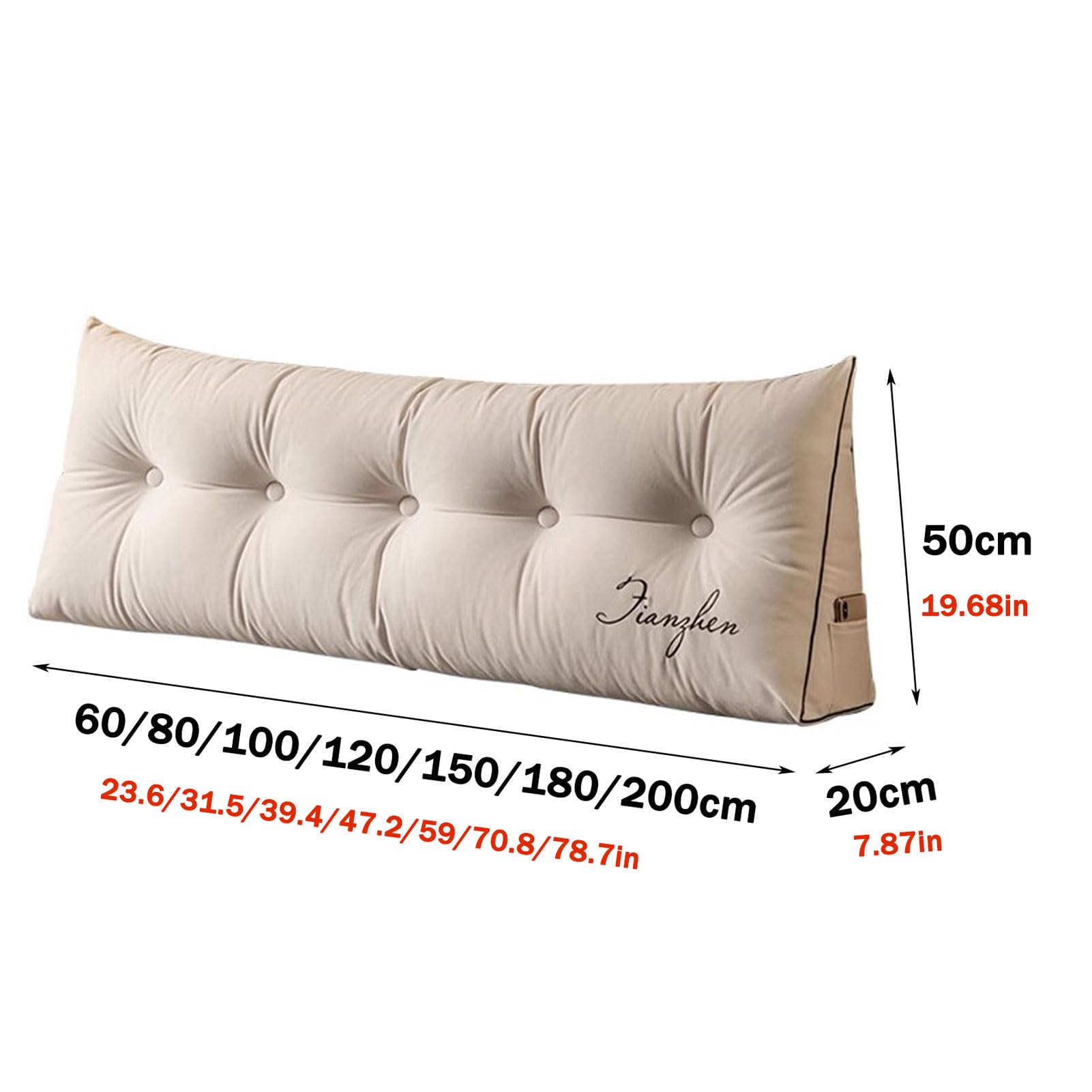 Cuscino da Lettura per Letto e Divano, Cuscino per Testiera Triangolare, Cuscino da Lettura per Letto Matrimoniale, Comodo Cuscino Lombare da Lettura, con Tasche (5 200cm)
