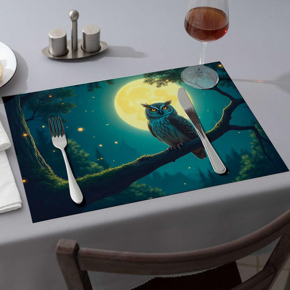 Set de table hibou lune pour repas en famille et décoration de table automnale
