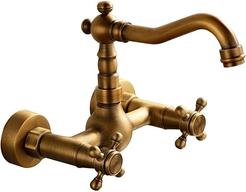 Miniatura 9 de GGStudy Grifo montado en la pared del fregadero de la cocina y del cuarto de baño con la manija cruzada doble aceitado bronce