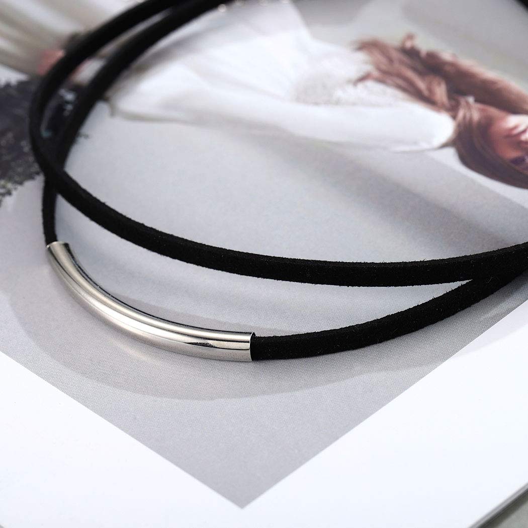 Collana Girocollo In Pelle Scamosciata Nera Con Ciondolo Geometrico A V - Stile Boho E Punk, Regolabile, Per Donne E Ragazze - 2