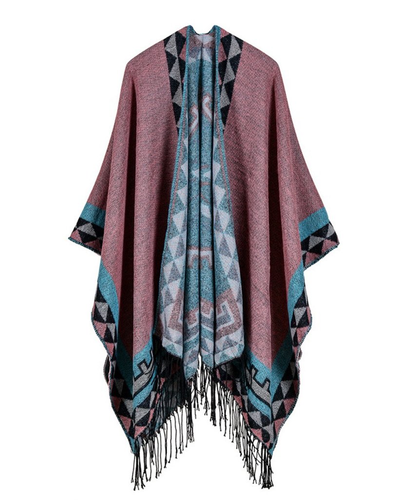 Engood Women's Soft Tassel Floral Printed Warm Poncho Shawl Cape Pashmina Cardigans Sweater Coat