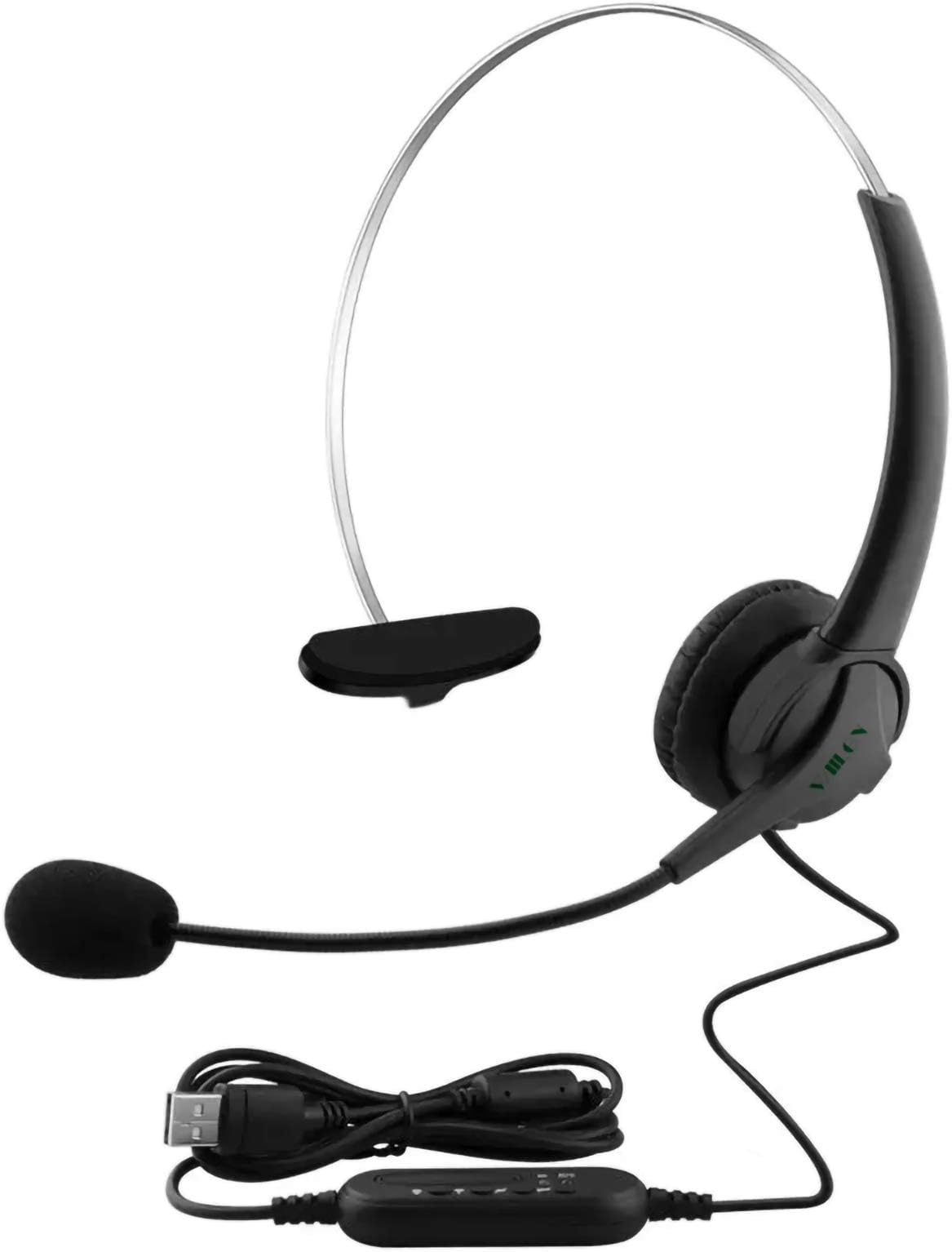 WIILGN 101U Single Ear USB Headset with Microphone Noise Cancelling for Call Center Home Office Skype Meetings Foldable Computer Business Headphone in-Cord Mute Volume Control 2M