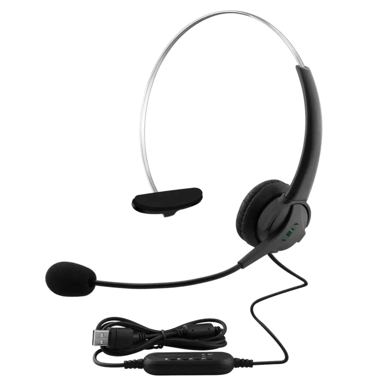 WIILGN 101U Single Ear USB Headset with Microphone Noise Cancelling for Call Center Home Office Skype Meetings Foldable Computer Business Headphone in-Cord Mute Volume Control 2M