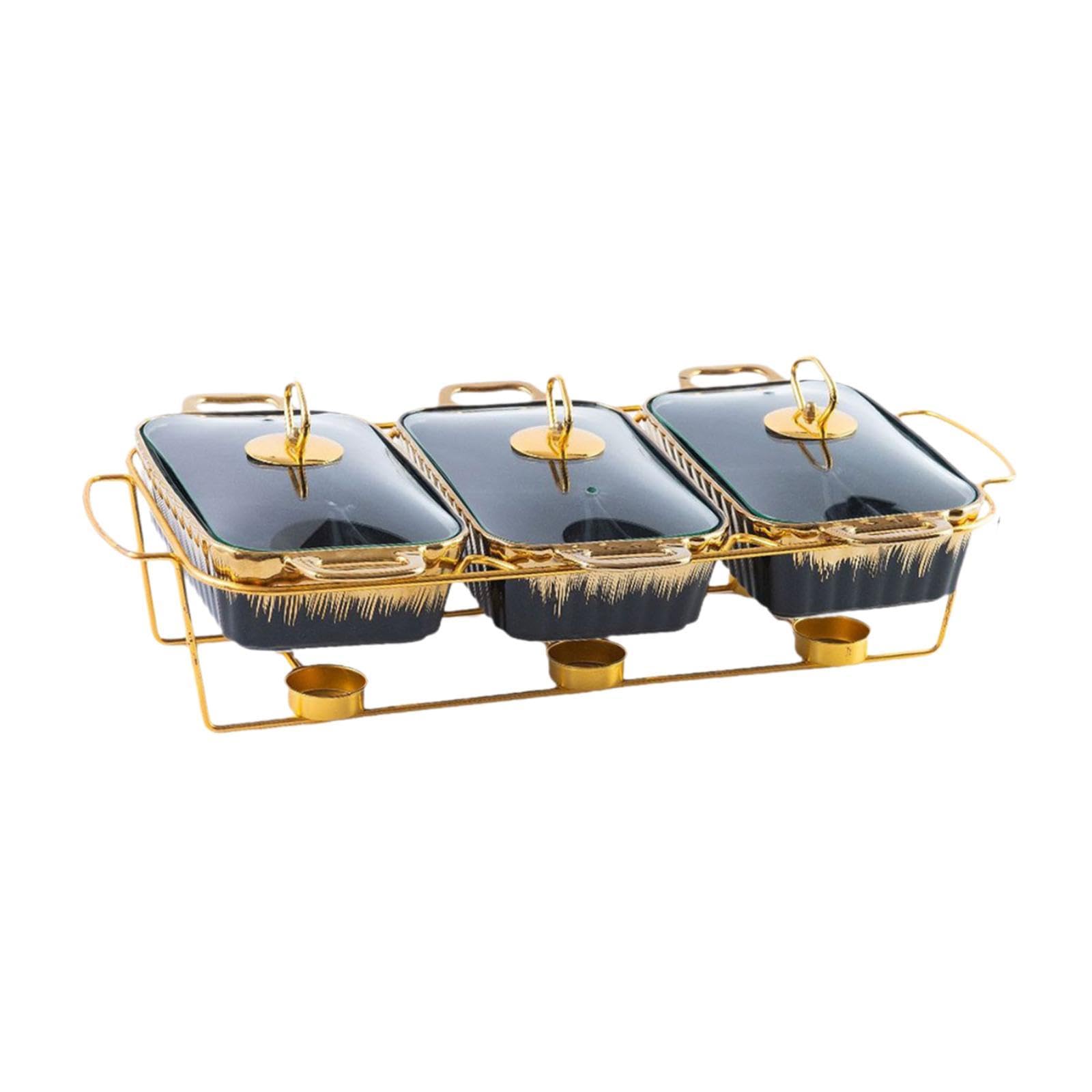 Calentador de Alimentos Rectangular para Buffet, Fuente de Cerámica para Buffet, Juego de Calentador para Y Bodas, Rayado Negro, Individual