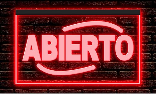 110092 Abierto Español Abierto - Letrero de neón con luz LED para bar, pub, cafetería, restaurante, tienda (12 x 8 pulgadas, rojo)