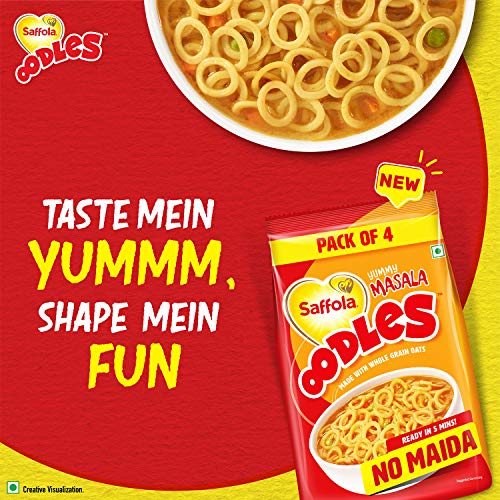 Image of Saffola Oodles,Instant Noodles,Ring Shape,Yummy Masala Flavour,No Maida,Whole Grain Oats,12 x 46 grams Pouch (12 Serves)