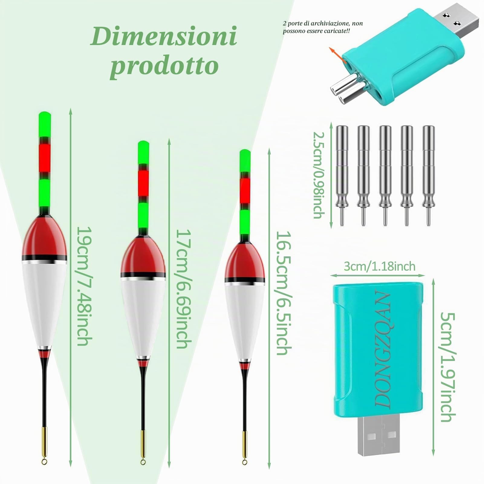 DONGZQAN Set da 3 galleggianti LED per Pesca con Indicatore di Azione, Galleggianti Luminosi LED, Set di Accessori da Pesca con Indicatore di Azione, Galleggianti da Pesca, Set di Galleggianti da