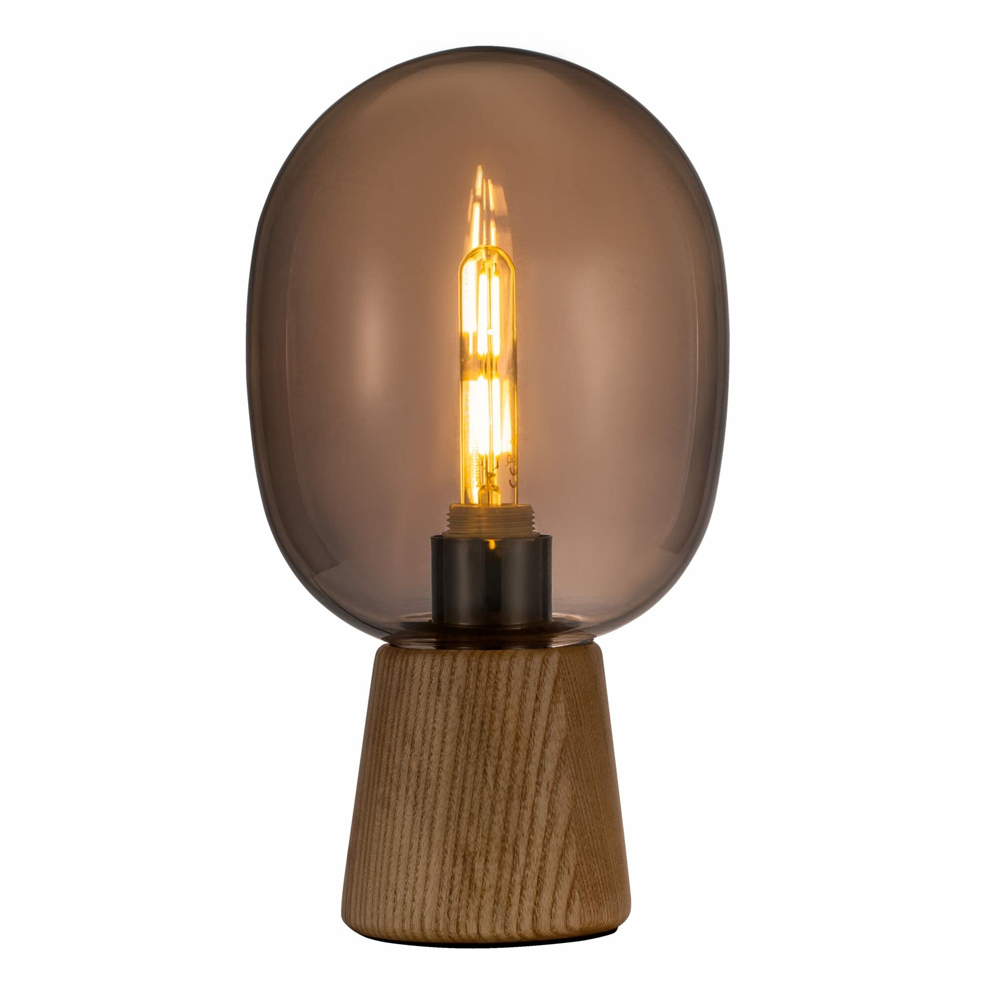 Pauleen 48232 lampe à poser Mystical Gleam max. 20 Watt en verre fumé, bois lampe de chevet de look boho naturel en verre, bois E27