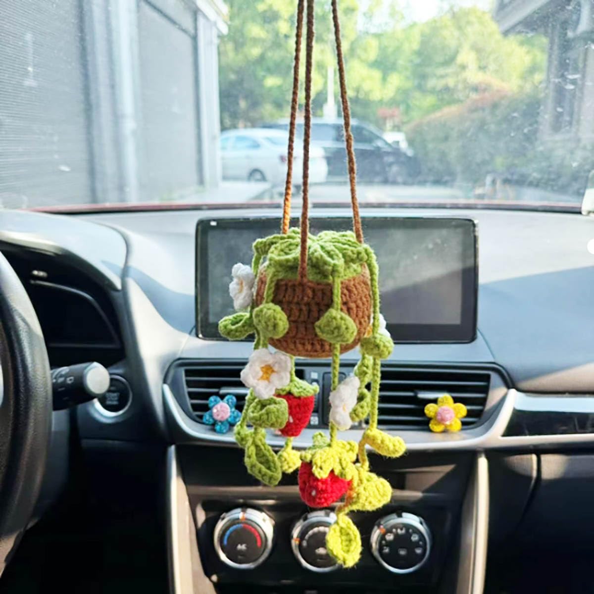 Amazon | MENGSOOD 車 吊り下げ オーナメント いちご かぎ針編み 植物