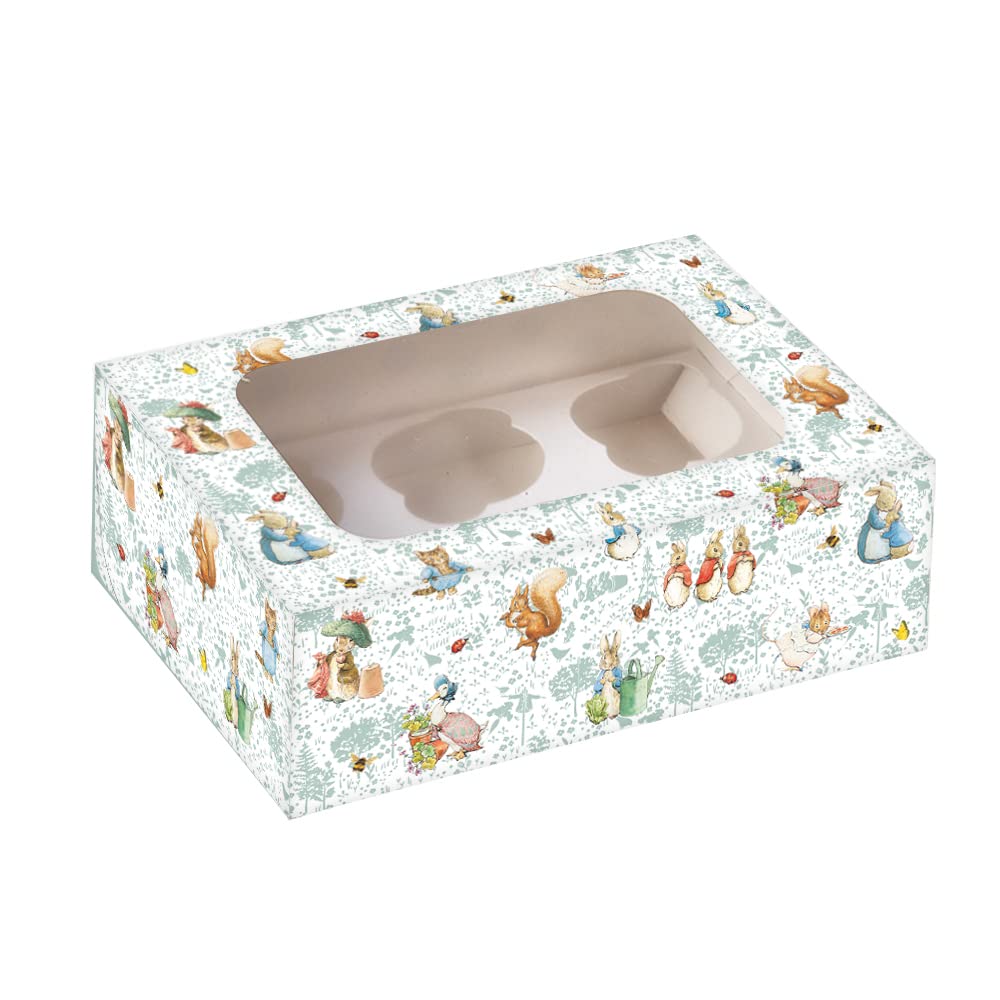 Anniversary House Official Beatrix Potter™ Peter Rabbit™ Cupcake Box With Window, 6-hole Removable Insert, Easy Pop-up Assembly, Gift Box, Sturdy Quality, 7.5 x 16 x 23cm, J200
