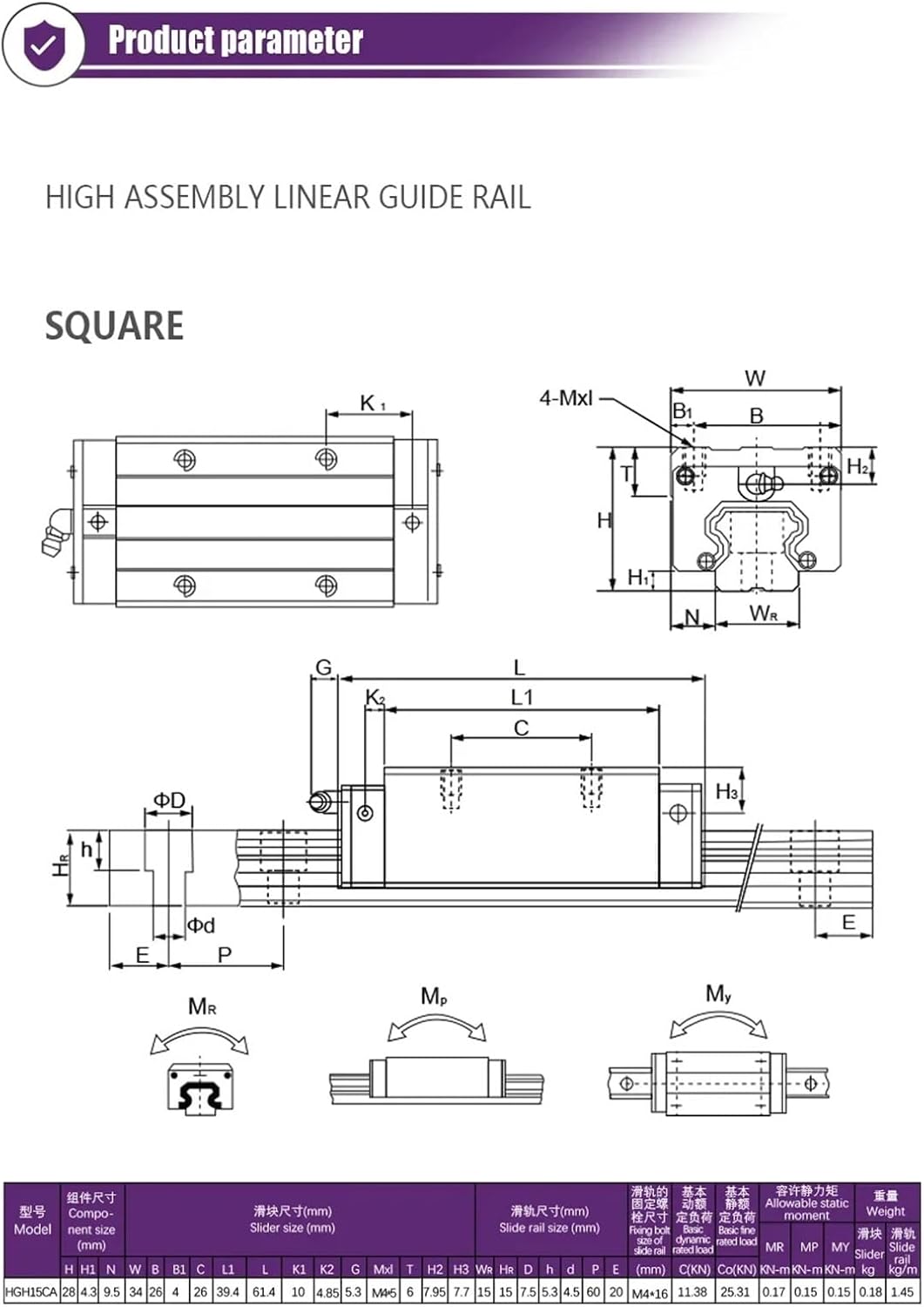 4PCS/Set HGH15CA HGW15CC Slide Block for HGR15 Linear Guides Slides Bearing for Computerized Numerical Control Router(4PCS HGW15CC)