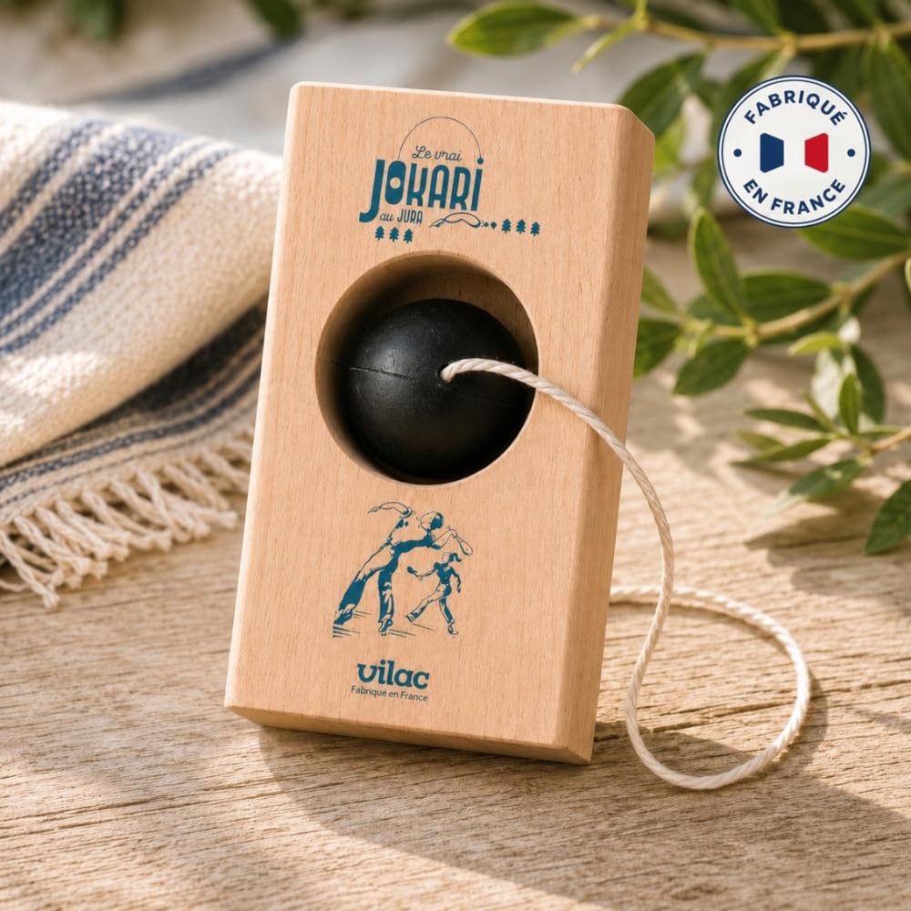Vilac - Jokari Klassisches Spiel für Kinder, hergestellt aus massivem Buchenholz, mit Tasche zur Aufbewahrung, lustig, 4299G, Beige