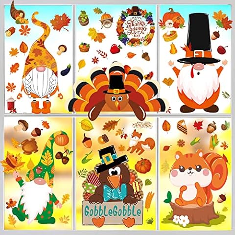 Joyful Start Thanksgiving Decorations Thanksgiving Window Stickers Thanksgiving Window Clings for Glass Windows Fall Gnome Window Clings Autumn Window Clings for Thanksgiving Decorations Classroom Cover