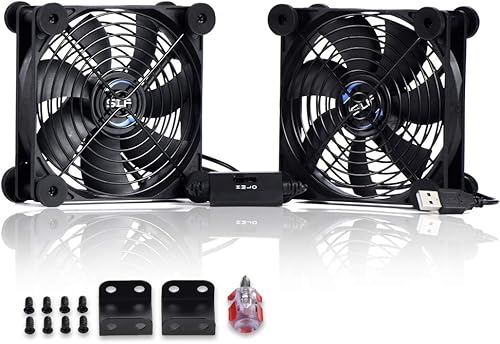 SCCCF Ventilador de refrigeración USB dual de 4.724 in con control de velocidad, ventilador portátil silencioso de 5 V para electrónica, TV,