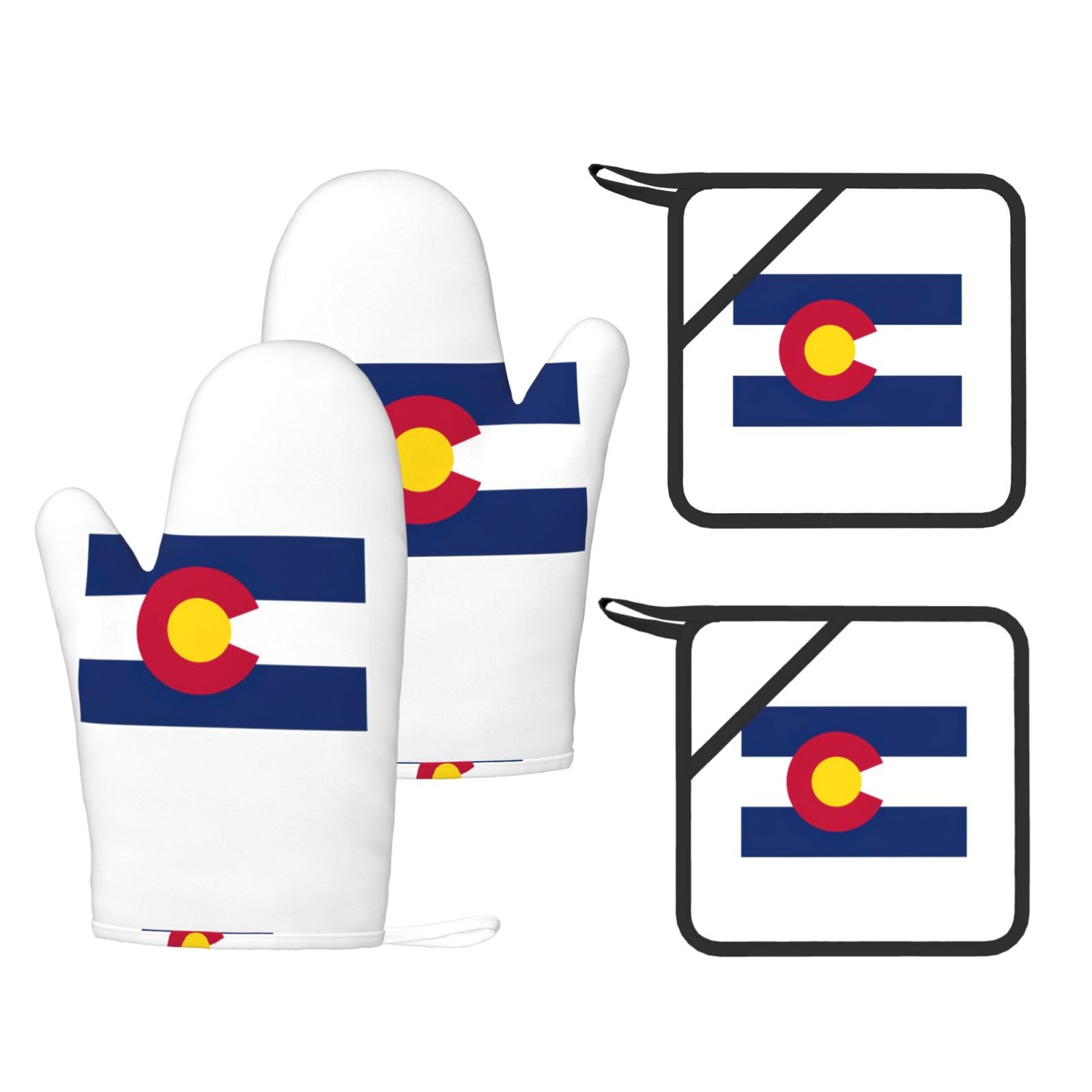 Nimongt Black Colorado State Flag Print Heat Resistant Gloves Pads Reusable Kitchen Set Oven Baking Grilling Cooking
